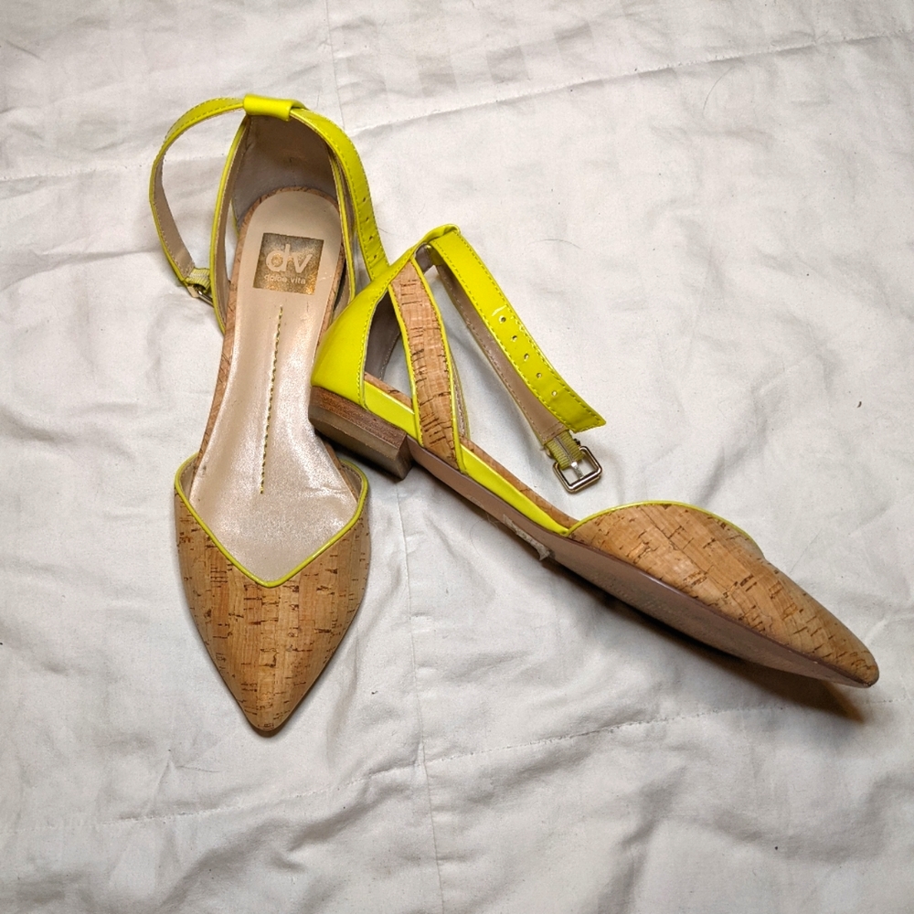 Dolce Vita Flats Cork & Neon Yellow w/ Ankle Strap